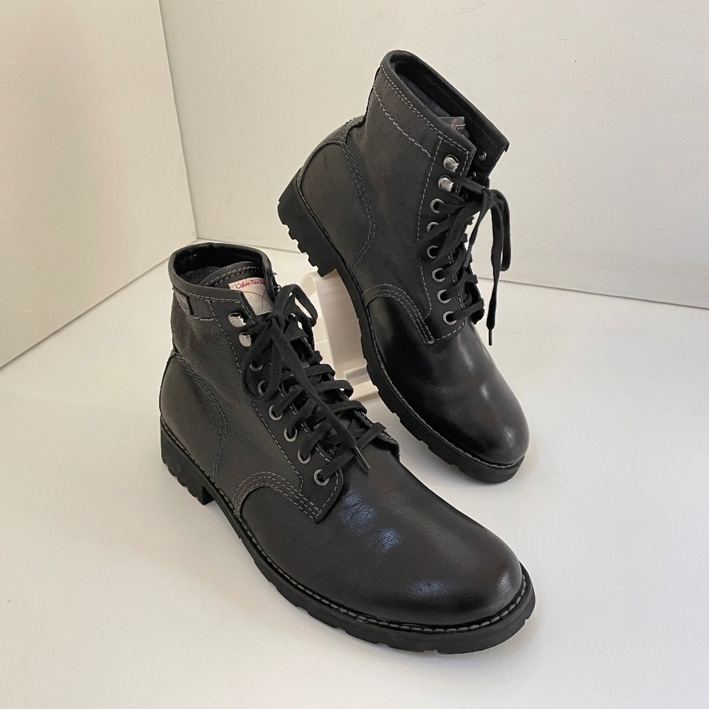 Calvin Klein Trevor Boots Lace Ups Block Heel Canvas Tumbled Leather 8 Gorpcore